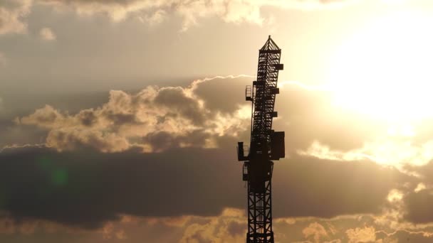 Communication Antenna Dramatic Cloudy Sky Background — Stock Video