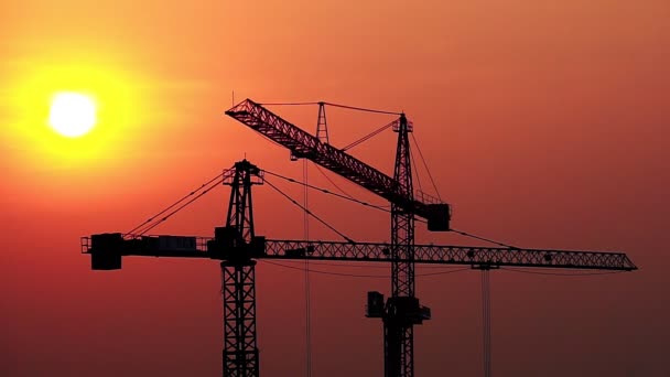 Crane Construction Site Sunset — Stock Video