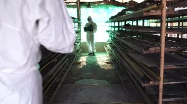 Bilim insanları kimyasal kirliliği tavuk atığı görüntüsü 4k şeklinde izliyorlar.