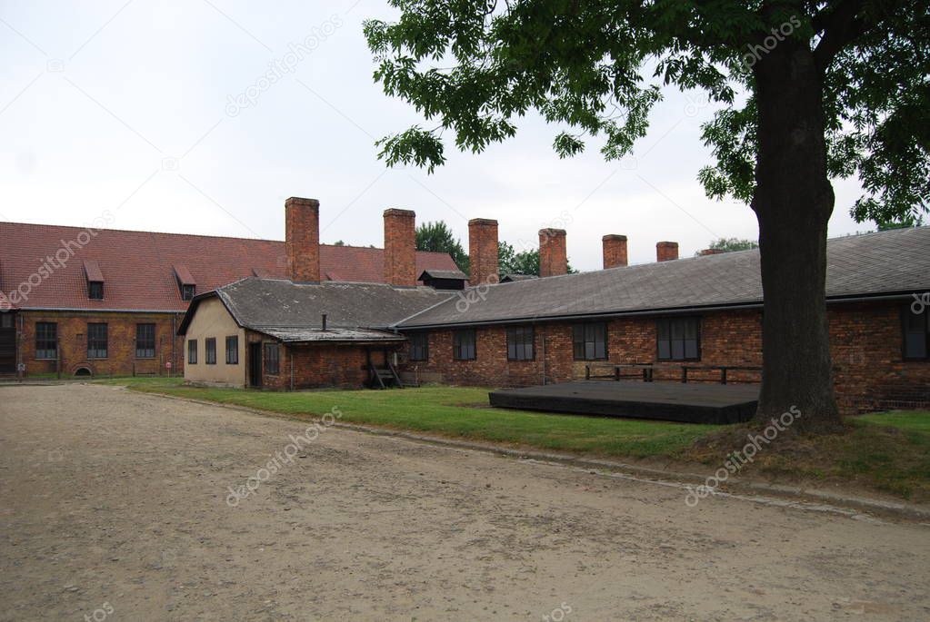 crematorium  photo taken at the Auschwitz death camp. Poland