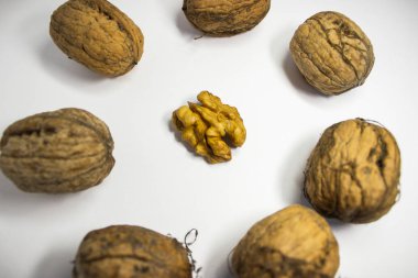 Arkaplanda yaratıcı ceviz çekirdekleri