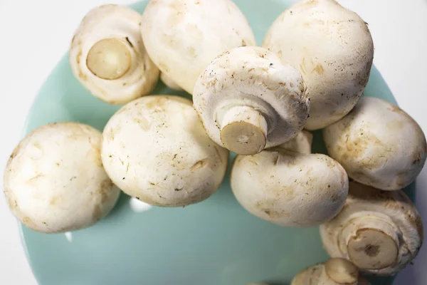 Beyaz zemin üzerinde izole edilmiş taze çiğ mantar seti (Champignons)