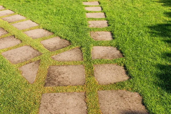 Тропинка с каменными плитками в траве — стоковое фото