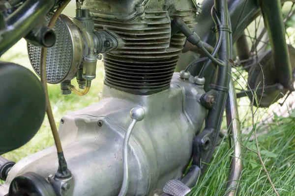 Closeup old vintage motorcycle engine — Stock Photo, Image