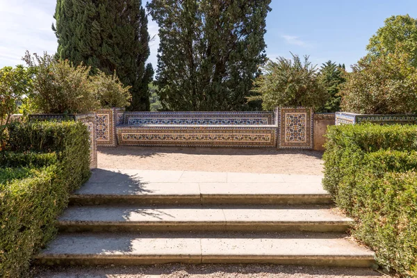 Bench with typical portuguese tiles in the park — Stock Photo, Image