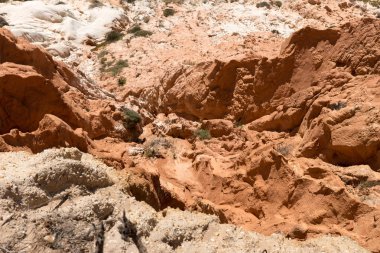 Praia da Falesia, Algarve, closeup kırmızı kayalıklarla