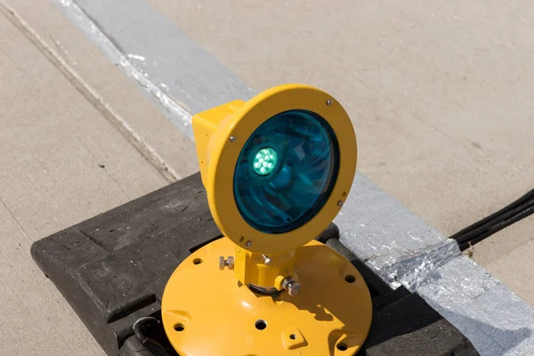 Approach lights of an airfield airport runway Stock Image