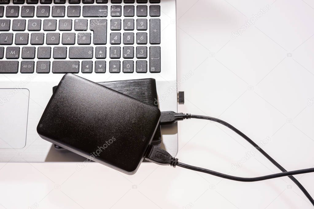 Two external or portable hard drive connected to laptop