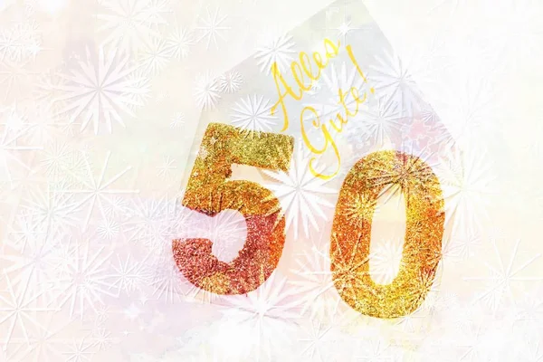 Golden number 50 on cover with German text all the best — Stock Photo, Image