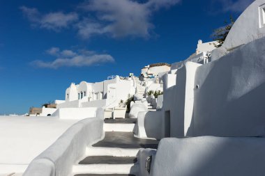 Merdivenden Oia güzel şehir Santorini Adası