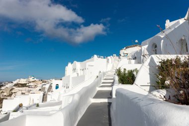 Merdivenden Oia güzel şehir Santorini Adası
