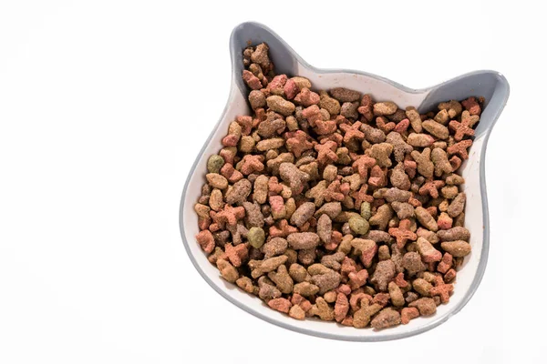 Comida de cão de gato seco em grânulos na tigela — Fotografia de Stock