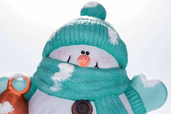 Closeup Funny Face Snowman Hat Scarf — Stock Photo, Image