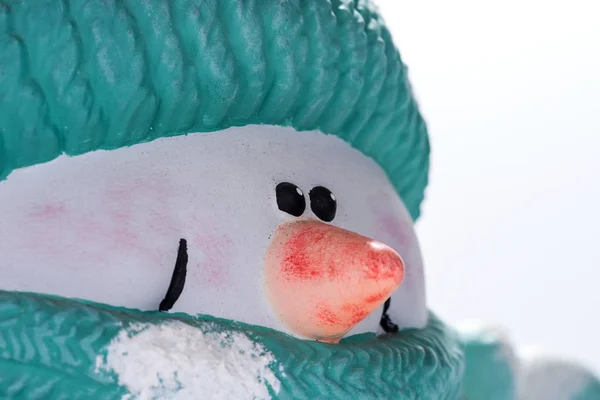 Fechar Cara Engraçada Boneco Neve Com Chapéu Lenço — Fotografia de Stock