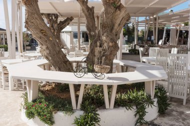 Perissa Santorini Yunanistan plajda Açık Restoran