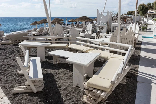 Perissa Santorini Yunanistan Plajda Açık Restoran — Stok fotoğraf