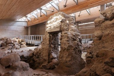 Akrotiri Archaeological Site Museum excavation near Fira Santorini island in Greece clipart