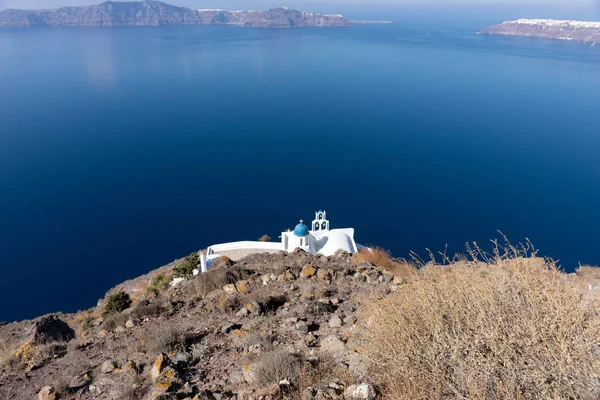 Kleine Orthodoxe Kirche Felsen Auf Der Insel Santorini — Stockfoto