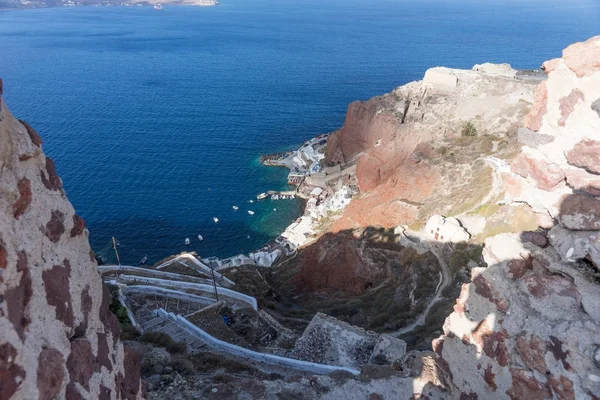 Kiklad Adaları Yunanistan Adanın Santorini Amoudi Bay Bağlantı Noktasına Bir — Stok fotoğraf