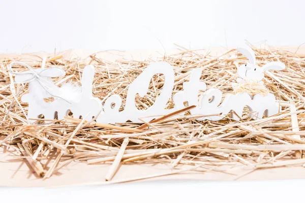 Святкове Привітання Великдень Німецькою Мовою Оформлені Листи Ізольовані Соломи — стокове фото