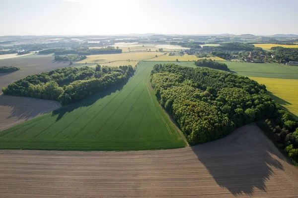 Vista Aérea Dos Campos Pela Manhã Saxônia Alemanha — Fotografia de Stock