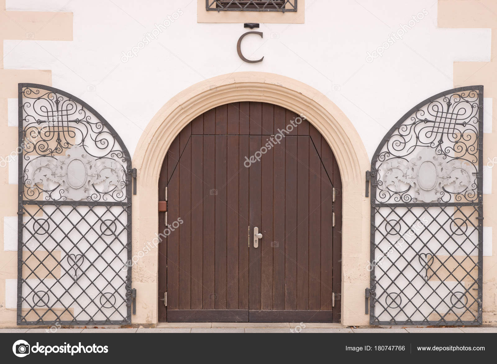 Entrance Arched Double Door Made Hard Wood Metal Frame