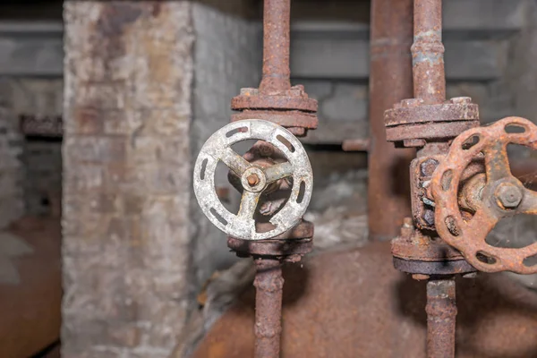 Rusty Sewer Valve Underground Old Sewage Treatment Plant — Stock Photo, Image