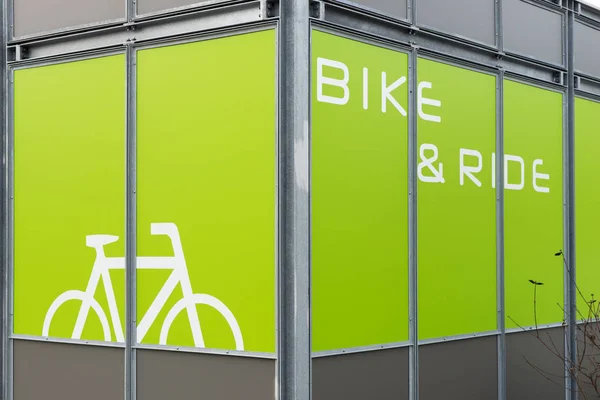 Detalhe Moderna Área Estacionamento Bicicletas Cor Verde — Fotografia de Stock