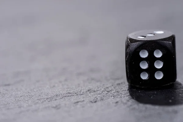 Single Black Dice Black Background Six Side Cube White Dots — Stock Photo, Image