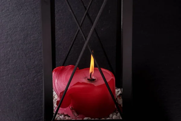 One Red Burning Candle Black Background — Stock Photo, Image