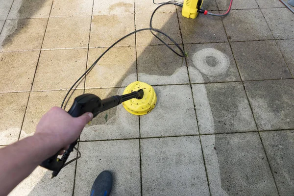 Outdoor Floor Cleaning Terrace High Pressure Water Jet — Stock Photo, Image