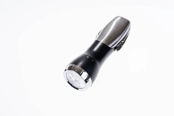 Lanterna Led Portátil Metálica Isolada Branco — Fotografia de Stock