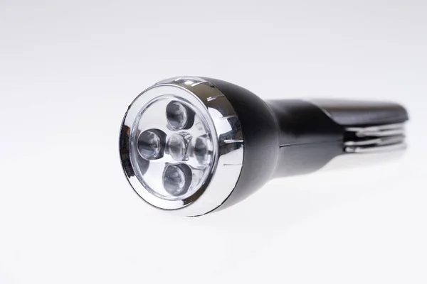Metalliska Bärbar Led Ficklampa Isolerad Vit — Stockfoto
