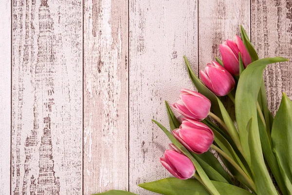 Stelletje Tulpen Houten Achtergrond Tulpen Bloem Achtergrond — Stockfoto