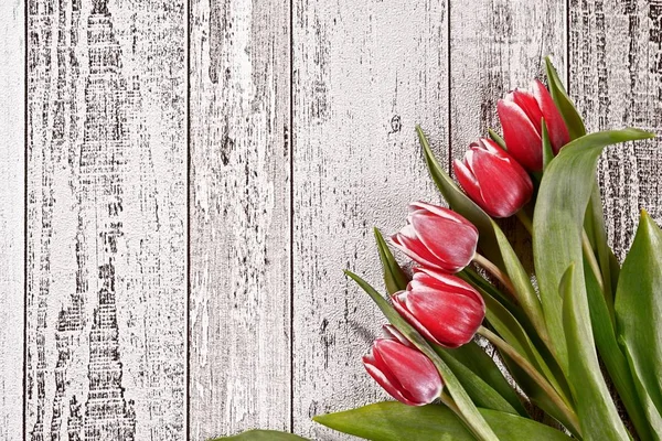 Manojo Tulipanes Sobre Fondo Madera Tulipanes Flor Fondo —  Fotos de Stock