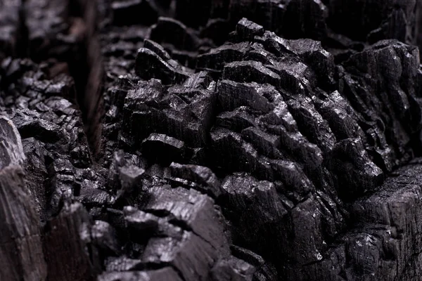 Closeup Black Coal Background Wood Charcoal Texture Burnt Tree — Stock Photo, Image