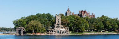 Panorama from the historic Boldt Castle in the 1000 Islands region of New York State on Heart Island in St. Lawrence River clipart