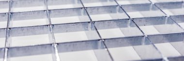 Panoramik görüntü. Endüstriyel galvanize metal şebeke. Metal arkaplan