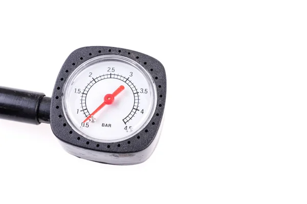 Pressure Gauge Measuring Air Pressure Automobile Tires Isolated White Background — Stock Photo, Image