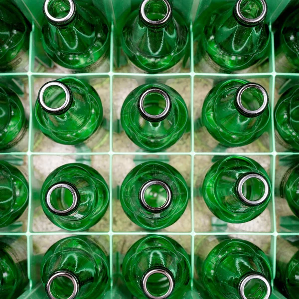 Empty Green Glass Beer Bottles Plastic Box — Stock Photo, Image