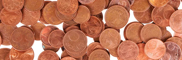 Panoramic Image One Two Five Euro Cent Coins Background End — Stockfoto