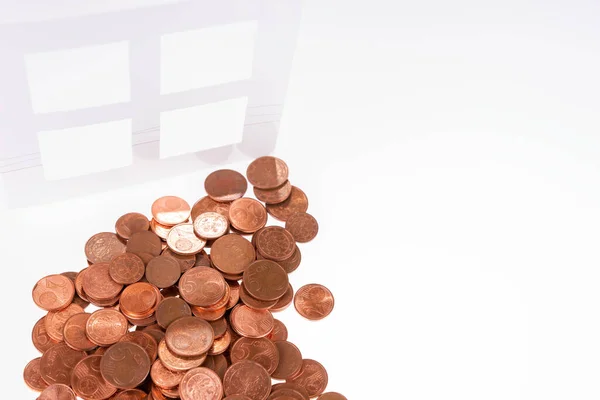 Jogue Muitos Centavos Euro Pela Janela Fim Das Pequenas Moedas — Fotografia de Stock