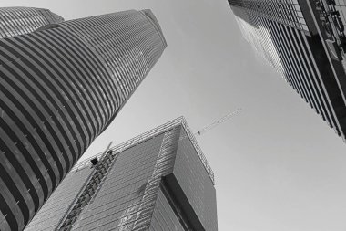 Siyah beyaz gökdelen manzarası. Toronto 'da, Ontario' da. Kanada