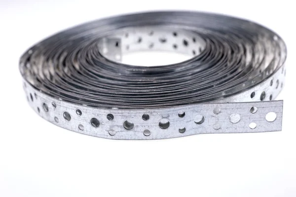 Banda Acero Laminado Galvanizado Metal Con Agujeros Para Conectar —  Fotos de Stock