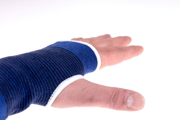 Left Hand Blue Bandage Carpal Tunnel Syndrome Brace — Stock Photo, Image