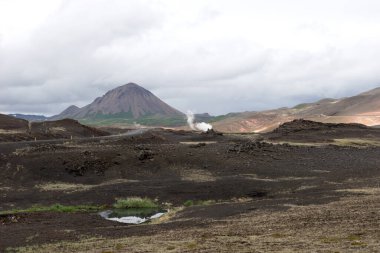 İzlanda adasındaki tipik volkanik manzara. Avrupa