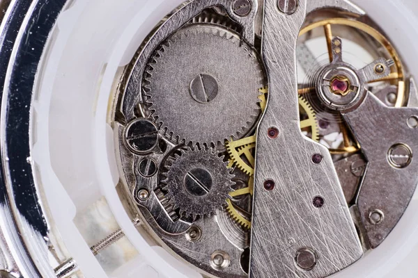 Mecanismo Cronômetro Antigo Engrenagens Engrenagens Conexão Rodas Relógio Bolso Antigo — Fotografia de Stock