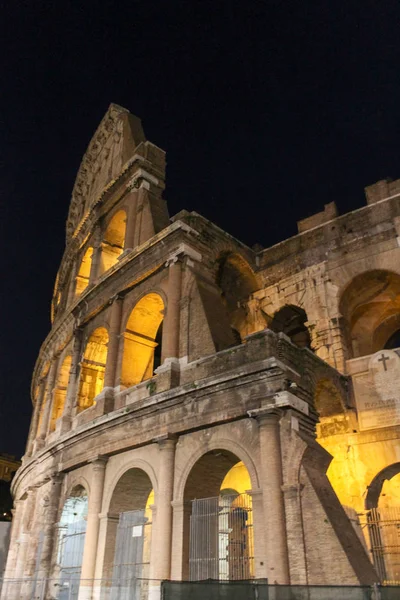 Colosseum Rome Night Illuminated Arches Heritage Italy Famous Place Visit — Stock Photo, Image