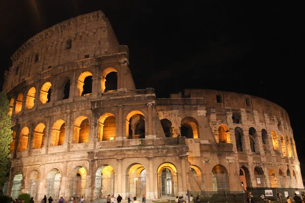 Colosseum Rome Night Illuminated Arches Heritage Italy Famous Place Visit — Stock Photo, Image