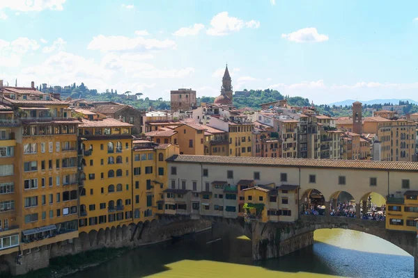 Panoramisch Uitzicht Ponte Vecchio Oude Brug Florence Italië Beroemde Toeristische — Stockfoto